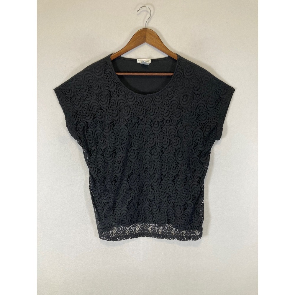 Romantic Hasting & Smith Womens XL Black Lace Overlay Cap Sleeve Scoop Neck Top